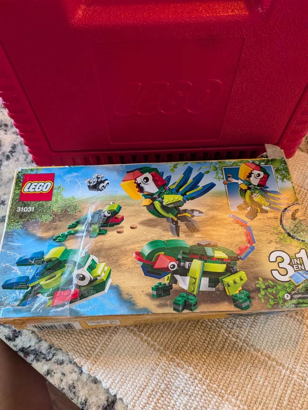 Discontinued Lego Creator Rainforest Set And 1980s Lego Storage Box With Legos